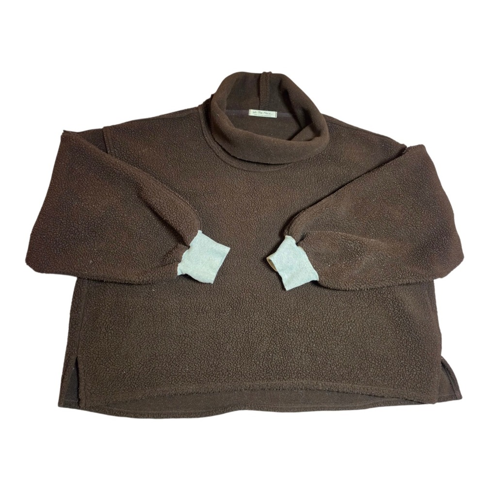 Free People Women L Brown Soft Fuzzy Turtleneck Pullover Fleece Boxy Sweater